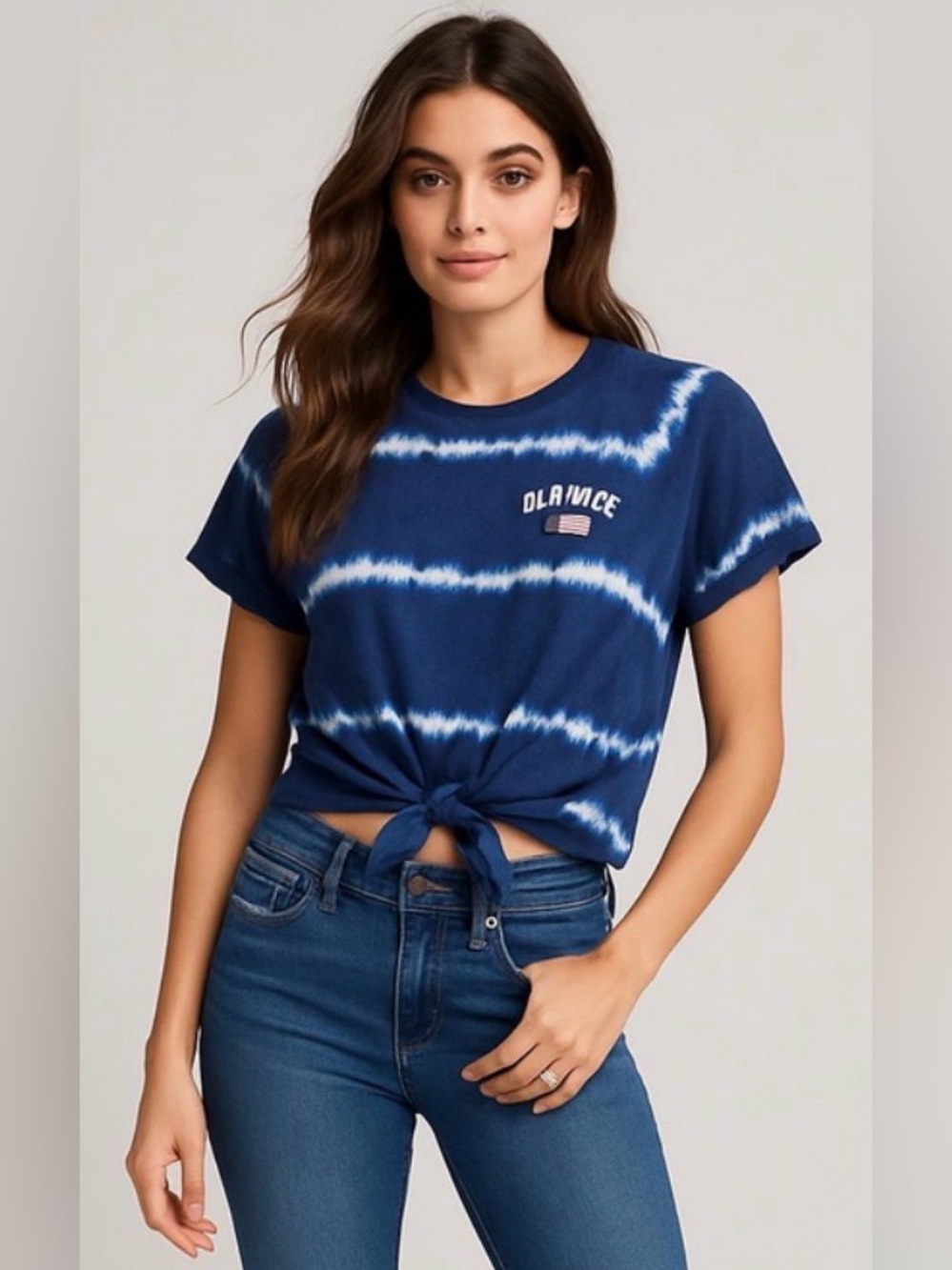Old Navy Tie Dye Crop Top, Tie Front, Navy/White, Size XL
